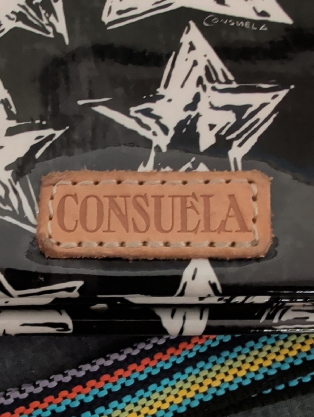 Consuela Black & White Star Crossbody with Multicolor Stripe Strap - Picture 2 of 6